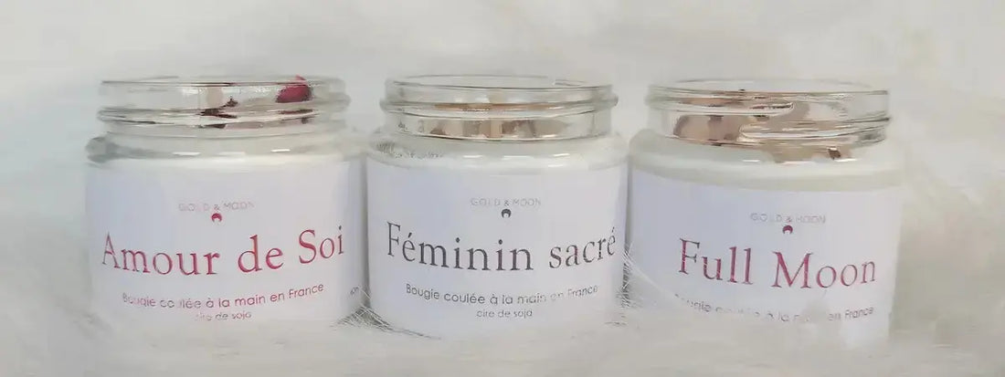 Bougies lithothérapie , amour de soi, full moon, féminin sacré