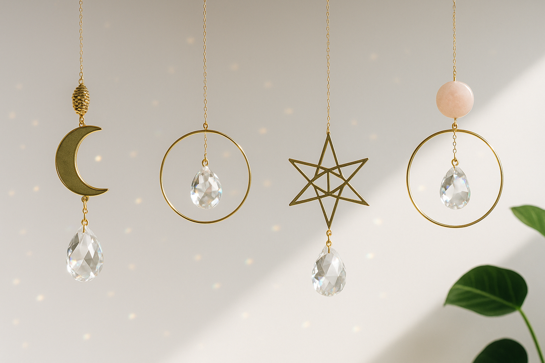Attrape-soleil cristal doré suspendu - décoration lumineuse pour fenêtre RelaxScent