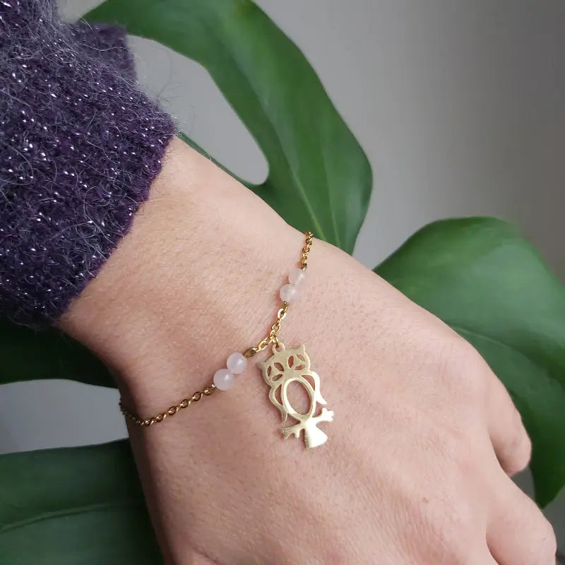bracelet hibou femme quartz rose