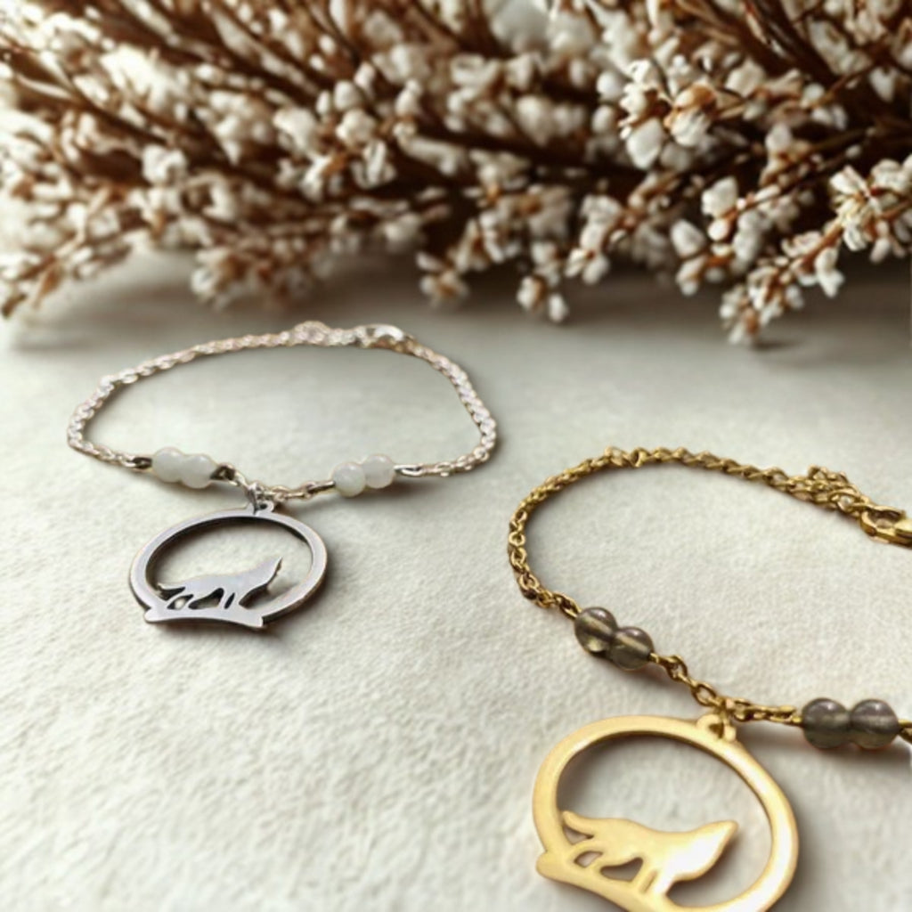 Bracelet Femme Loup - Bracelet Animal Totem plusieurs pierres disponible