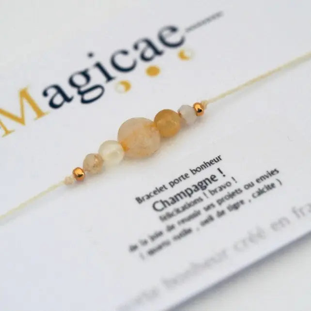 Bracelet porte bonheur femme pierres naturelles Champagne