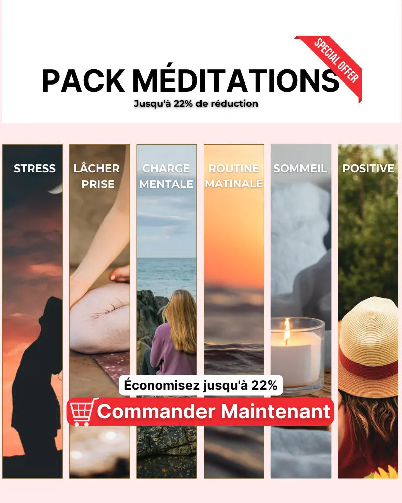 Trouvez votre sérénité même dans un quotidien chargé avec notre pack de méditations.