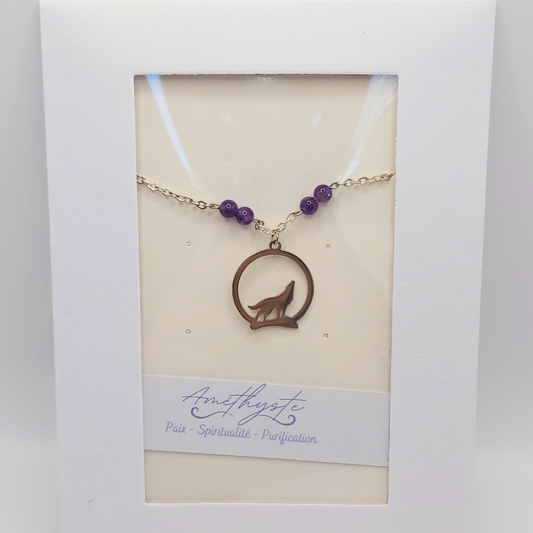 Bracelet Femme Loup - Animal Totem  - Amethyste