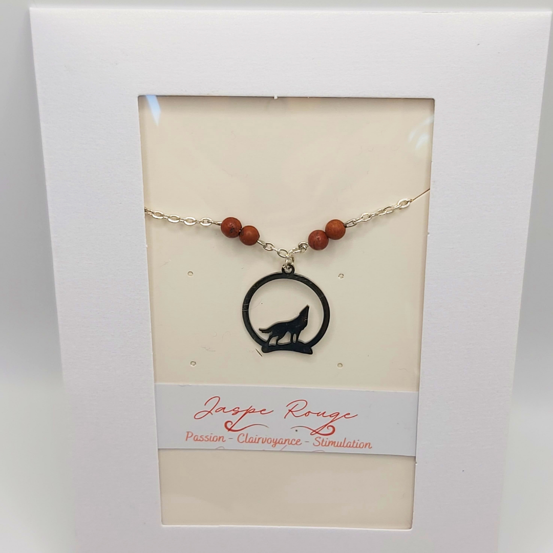 Bracelet Femme Loup - Animal Totem  - Jaspe rouge