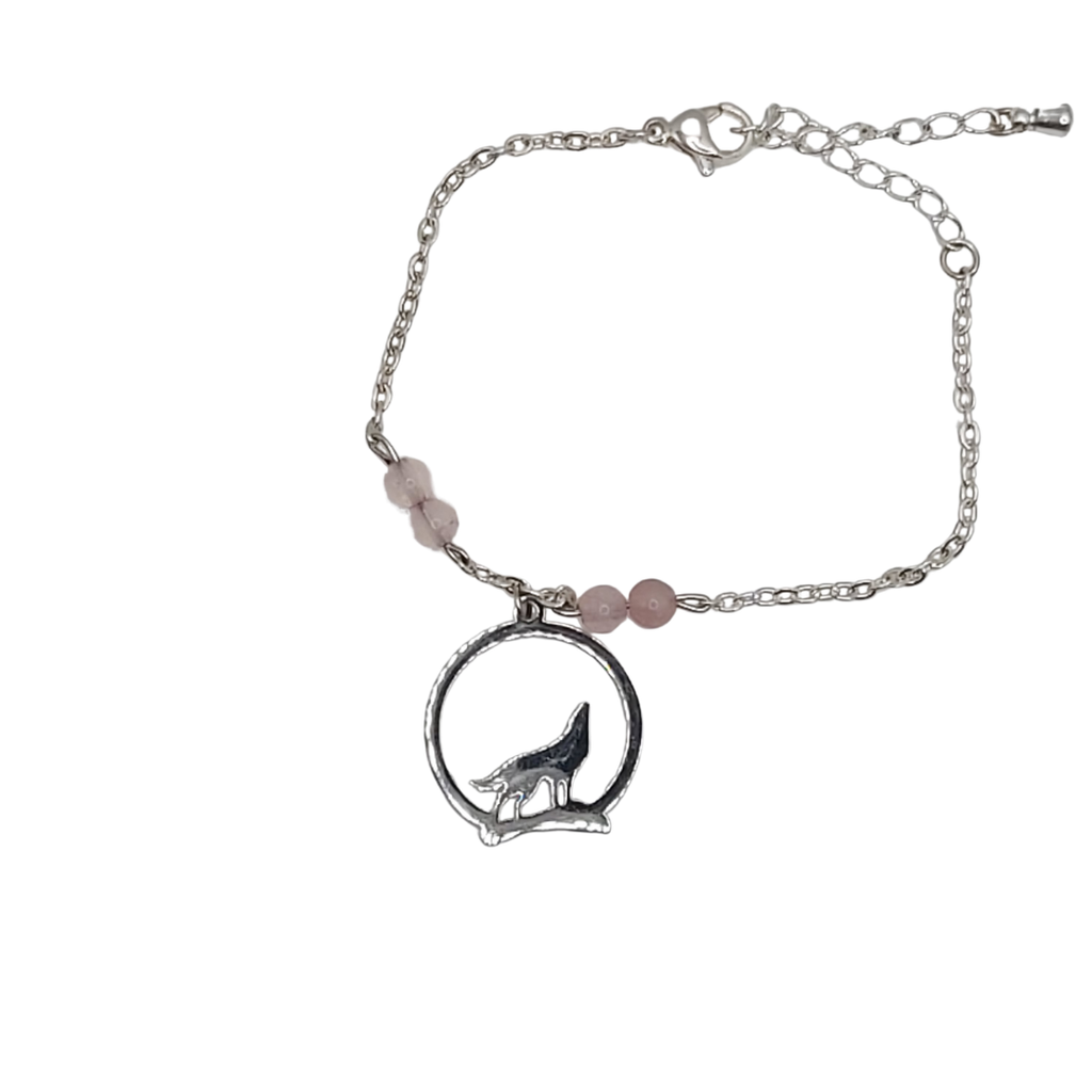Bracelet Femme Loup - Animal Totem  - Quartz rose