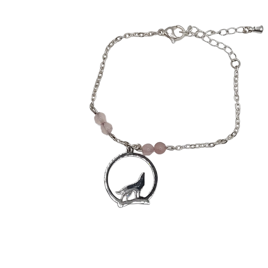 Bracelet Femme Loup - Animal Totem  - Quartz rose