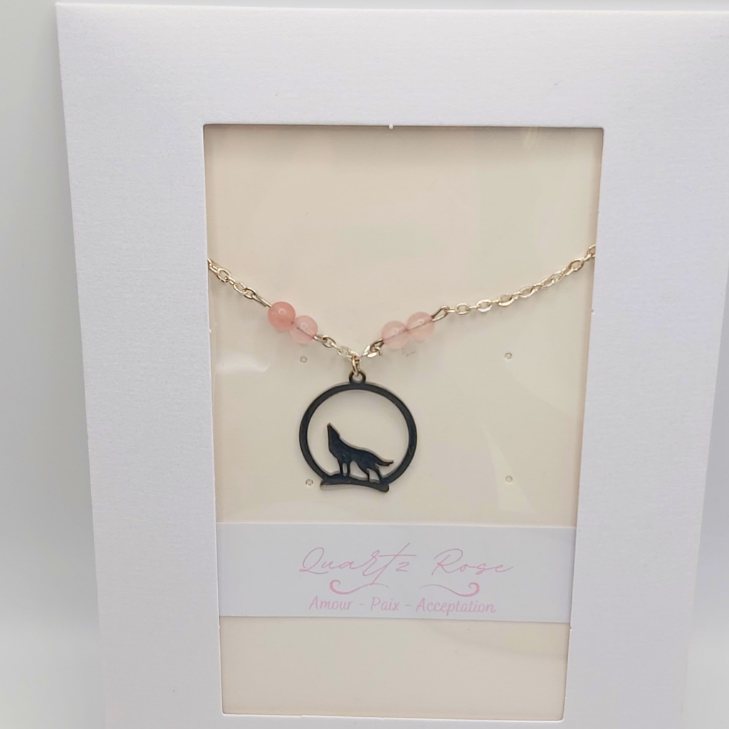 Bracelet Femme Loup - Animal Totem  - Quartz rose