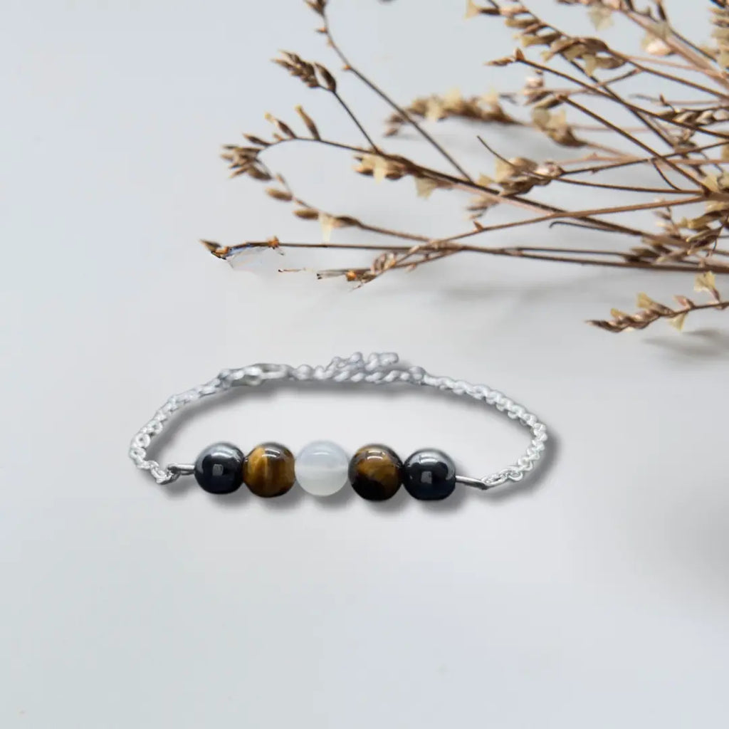 Bracelet Protection Femme | Hématite, Œil de Tigre & Pierre de Lune