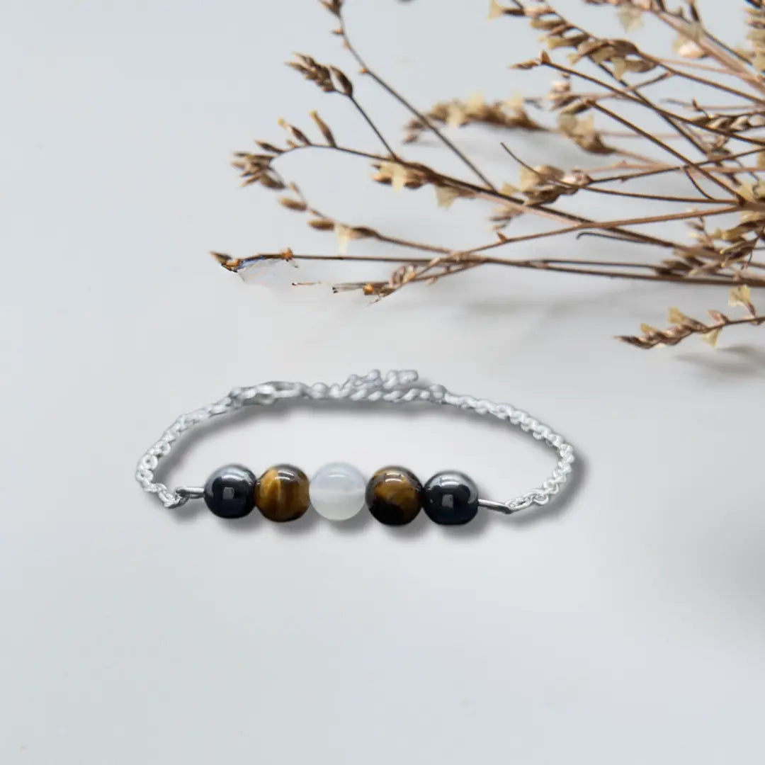 Bracelet Protection Femme | Hématite, Œil de Tigre & Pierre de Lune